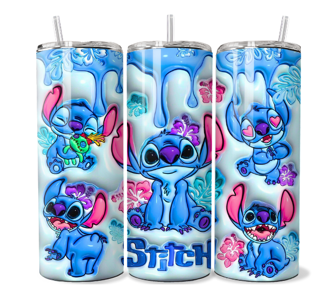 Stitch Blue Puff Hearts - Tumbler