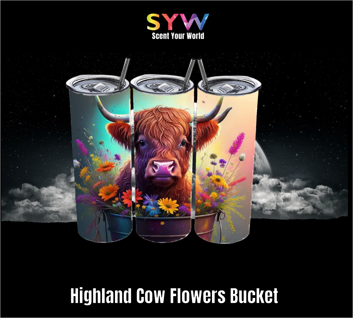 Highland Cow Flowers Bucket - Tumbler