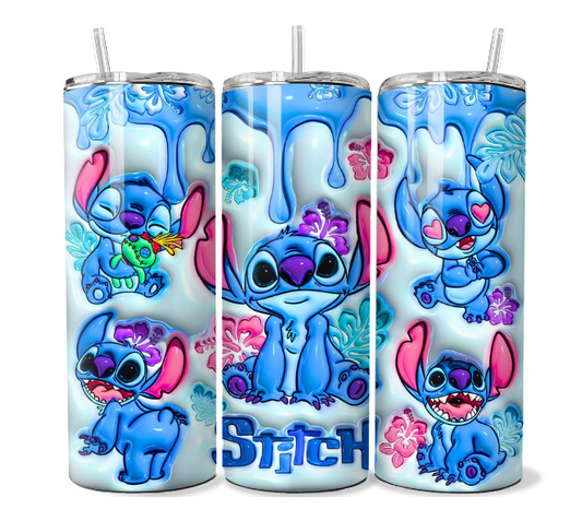 Stitch Blue Puff Hearts - Tumbler