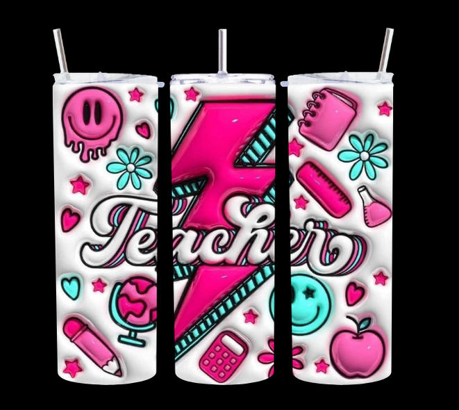 Teacher Pink Lightening Bolt - Tumbler